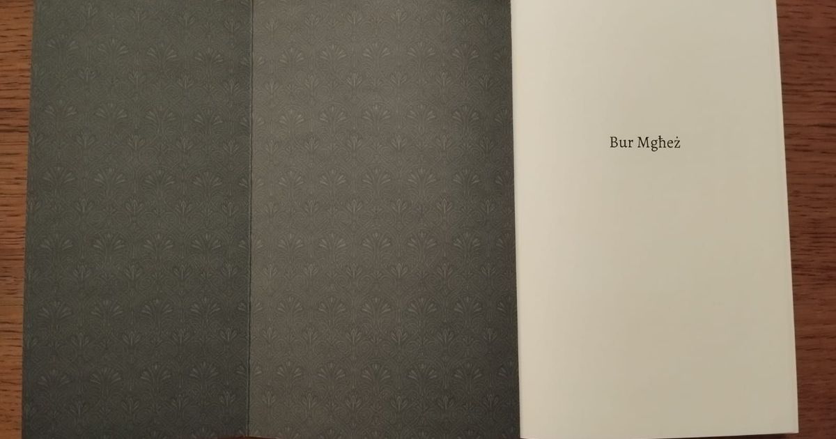 Ktieb bil-qoxra mifruxa minn ġewwa, u t-titlu Bur Mgħeż.